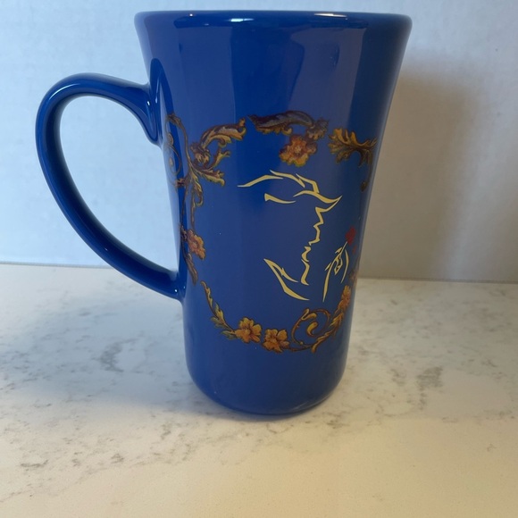 Disney Beauty and the Beast Belle 5.5" Tall Blue Coffee Mug Beast Holding Rose - Picture 2 of 2